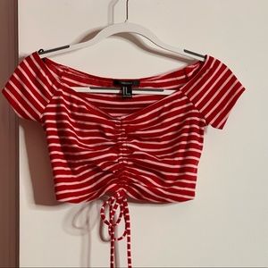 rouched striped cropped shirt